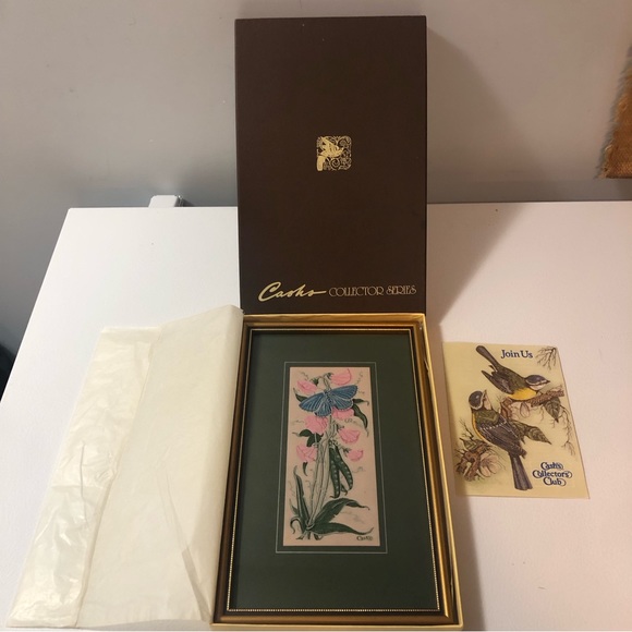 Cash's Collector Series Silk Woven Picture Common Blue Butterfly Sweet Peas J&J - Picture 1 of 16